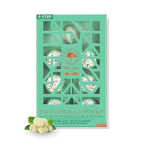 Image of Mintree USA Tan Fading Manicure Pedicure Kit for Women and Men with White Mulberry, Licorice Root and Aloe Vera | Exfoliating Mani Pedi Kit for Cleansing and Smoothing | All Skin Types