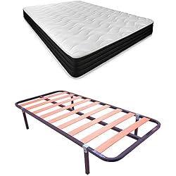 Colchón Mas Somier 105 DUÉRMETE ONLINE Cama Completa con Colchón Pocket Visco Reversible (Cara Invierno/Verano) + Somier Basic con Patas Abrazadera, Acero aleado, Gris, 90 x 190