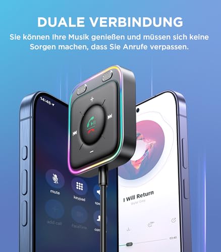 JOYROOM 2026 Aux Bluetooth Adapter Auto mit Freisprecheinrichtung,【Hi-Fi Stereo Audio】 USB Adapter【Plug & Play】 KFZ Bluetooth 5.4 Empfänger Klinke Aux für Auto Lautsprecher, Verstärker
