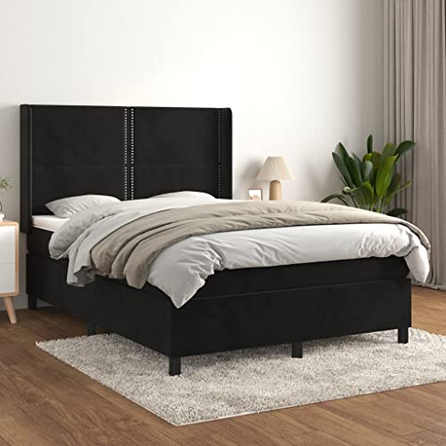 sephironlbb - Cama de somier tapizado, 140 x 200 cm, color negro, con funda de terciopelo, cabecero regulable en altura, colchón de muelles ensacados, soporte medio duro para muebles de dormitorio