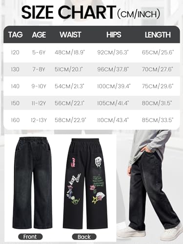 JiAmy Chłopięce spodnie dżinsowe, elastyczny ściągacz, Baggy Jeans chłopięce, szerokie nogawki, Y2k, dziecięce spodnie cargo, bawełna, spodnie dżinsowe dla chłopców i dziewczynek, 120-160 (5-13 lat