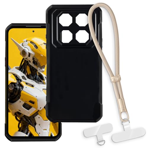 OAGELIM 2-in-1�ی�P�[�X�ƃ��X�g�X�g���b�v Oukitel WP60 �Ƃ̌݊������� ���O���\�ȃ��j���[�h�t���d�b�J�o�[�A����~�ߕ����h�~�O���b�v�n���h�� (�u���b�N + �S�[���h)