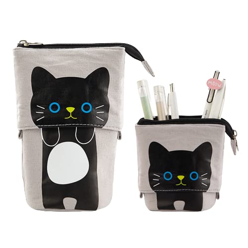 Image of Stand Store pencil holder canvas + PU cartoon cute telescopic pencil pouch bag stationary pen case box with zipper closure | Colour : Grey