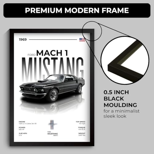 Image of Mustang Poster | Framed 1969 Mustang A4 Sized (31 x 23 cm) | Muscle Poster for Wall, Gift for Boys, American Muscle Car Frames | Car Posters for Wall, Bedroom, Hostel, Study Area, Hostel (F 019)