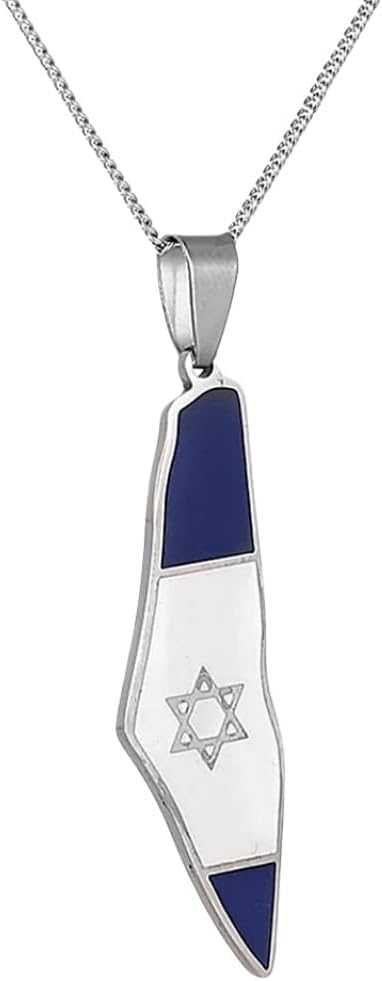 Israel Flag Map Necklace, David Star Map Pendant, Jewelry for Jerusalem Jewish