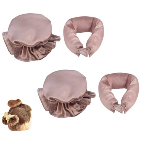 AUDWUD Satin Heatless Hair Rollers 2Sets/4PCS,Overnight Set for Women, with Caps, Soft Curling Rod, Caps for All Hair Type,DIY Hairstyling Tools,Dry Blowout Look,Fashionable and Durable(PINK)