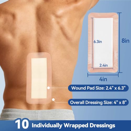 Image of Dimora Silicone Ultra Absorbent Dressing Pads - Adhesive Wound Bandage with Gentle Border, Waterproof Soft Gauze for Post Surgical and Bed Sore Exudate Management 4 inchX 8 inch 10 Count