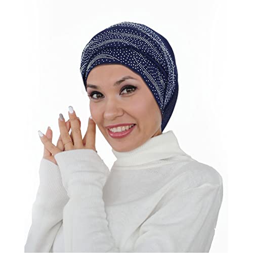 Woeoe Chiffon Muslim Hijab Navy Blue Rhinestone Long Scarf Lightweight Breathable Head Wrap Scarf Shawl For Women And Girls #TOP2