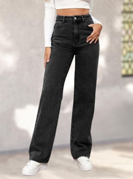 Women's High Waisted Straight Leg Jeans Trendy Baggy Denim Pants Casual Comfy Loose Fit Jeans Trousers with Pockets3