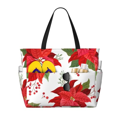Grand sac de plage fleur d'hiver Noël sac à bandoulière femme fourre-tout avec poignées cabas