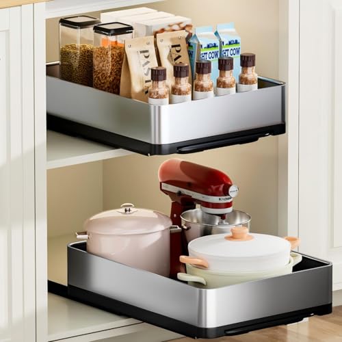 Image of Ewaiira Pull Out Spice Rack Organizer for Cabinet 12.6 inch Wx16.5 D, Heavy Duty Slide Out Pantry Shelves, Stainless Steel Sliding Cabinet Drawers, Pull Out Narrow Organizer for Kitchen Cabinets, 1 Pack