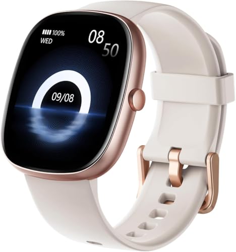 HUAKUA Reloj Inteligente Hombre Mujer, Smartwatch Llamada Bluetooth,Pulsómetro,Monitor de Sueño,Whatsapp Notificación, 113+ Deportivos Modos,Impermeable IP68 Pulsera de Actividad (Beige)
