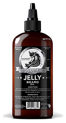 Bossman Beard Oil (4oz)  Beard Softener, Bigger Bottle, Thicker Growth, All Natural, American Made, Non Greasy Jelly Beard Oil (Naked Scent)