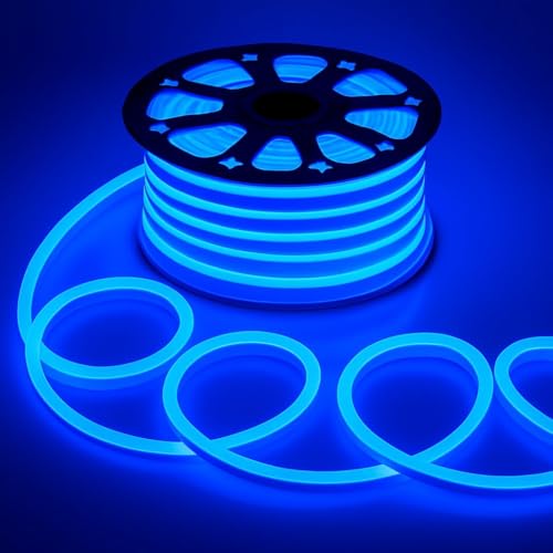 Image of 16.4 Feet LED Neon Strip Lights 12V Adapter, Waterproof IP65, Silicone Flexible Rope Light for Home Decor | Led Strip Lights | Neon Lights | DIY | (Blue)