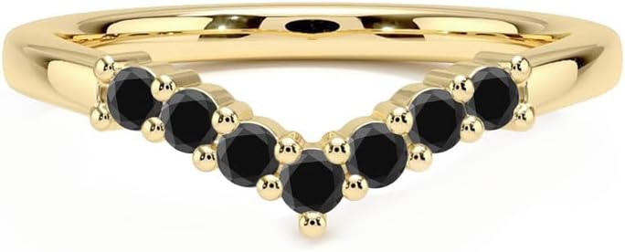 Black Diamond Chevron V Shape Wedding Band For Women, 14k Gold Finish Round Cut Black Diamond Contour Anniversary Matching Band, Ladies V Shape Ring