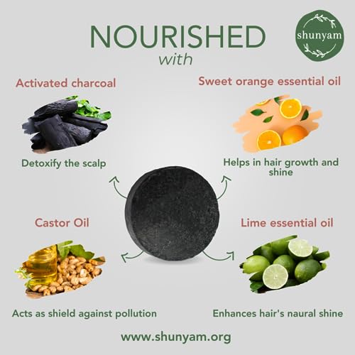 Image of Shunyam Zesty Charcoal Shampoo Bar | Activated Charcoal, Orange & Lime Essential Oils | Deep Cleansing, Refreshing & Nourishing | Sulphate & Paraben Free | Cruelty Free & Handcrafted | 70g