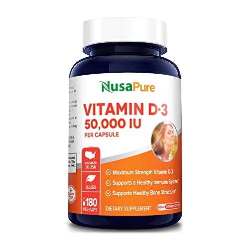 Vitamin D3 50,000 IU 180 Veggie Capsules (Non-GMO & Gluten-Free) Supports A Healthy Immune System and Bone Structure*