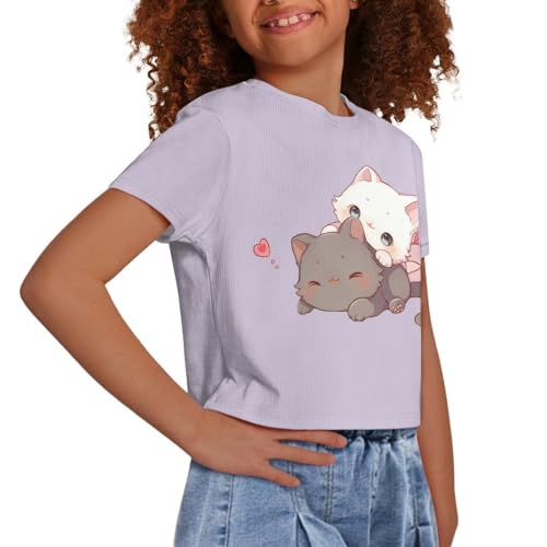 Image of Kids T Shirt Short Sleeve Crop Tops for Girls Summer Clothes Pullover Tees Shirt 5-14