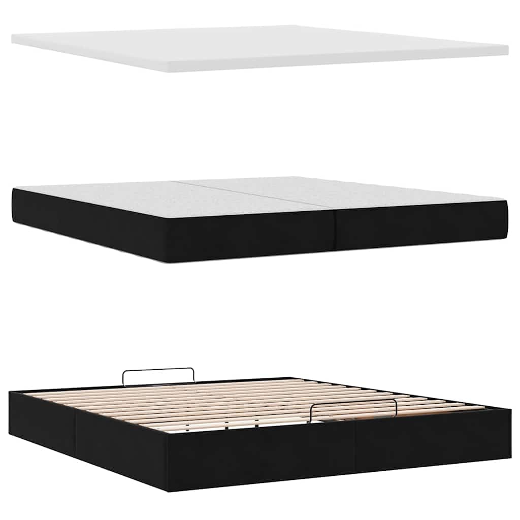 Cama doble otomana de 200 x 200 cm de terciopelo negro con colchón de muelles ensacados 2 x 100 x 200 x 20 cm Cubrecolchón gran espacio de almacenamiento hidráulico Lift juvenil habitación de