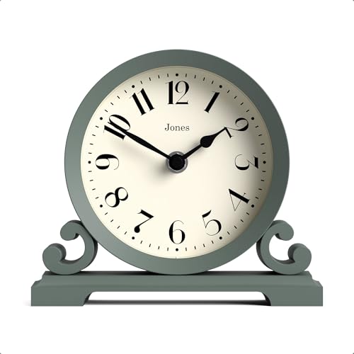 JONES CLOCKS® Saloon Horloge de cheminée | Conception Traditionnelle à Petit Double Volute | Vert | Style Classique Contemporain pour Bureau, Table, étagère ou...
