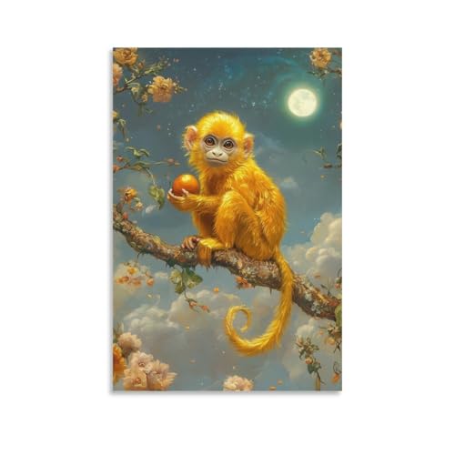 Singe d'or Murale Décoration en Toile Premium 50x75cm VSFCRQRQ