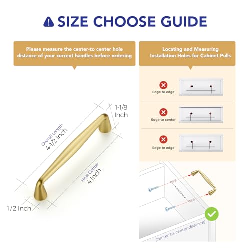 Image of Ravinte 5 Pack 4 Inch Brushed Gold Kitchen Cabinet Handles Solid Zinc Alloy Cabinet Pulls Cupboard Hardware Drawer Handles