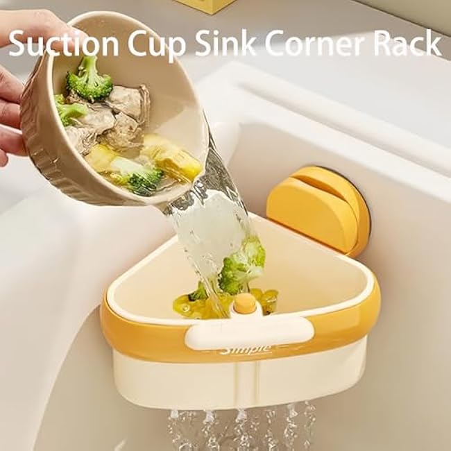 Curetoaway Suction Cup Sink Corner Rack, Curetoaway Suction Cup Sponge Holder, Cureaway Suction Cup Corner, Triangular Sinks Basket Shelf Automatic Dumping, No Drilling Food Waste Catcher (Green*1)