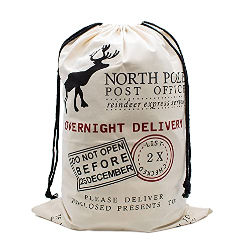 TRIXES Cream Christmas Stocking Santa Sack/Bag – Perfect for Xmas Presents or Improving on Your Usual Stocking Gifts – Great for Kids or Adults Complete with Drawstring Top – Can be Self Personalised