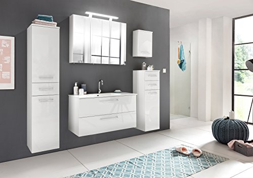 Schildmeyer Mirrored Cabinet, Body: melamine resin coated chipboard/metal handles and fittings, White Shiny, 80 cm Breite Schildmeyer Mirrored Cabinet, Body: melamine resin coated chipboard/metal handles and fittings, White Shiny, 80 cm Breite