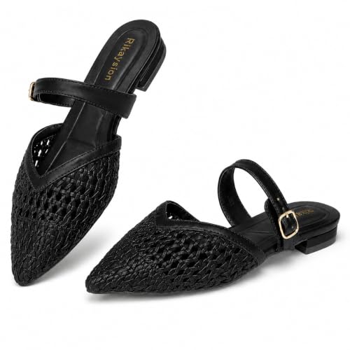 Mules for Women Pointed Toe Woven Flats with Adjustable Strap Dressy Shoes by Rikaysion - Used condition - US$31.61