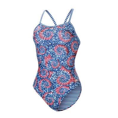 Dolfin Uglies Women's One Piece Swimsuit - Athletic V-Back Training Swimsuit (Red Blue, 26)