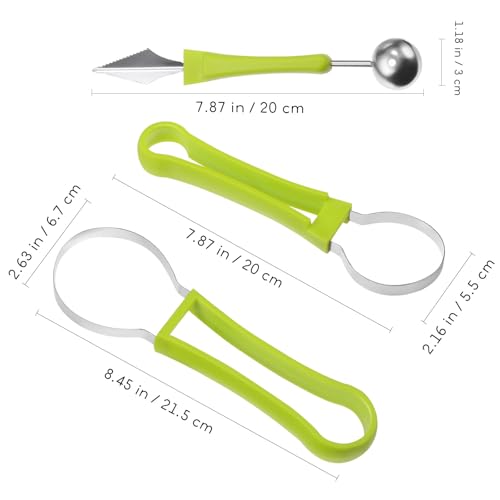 LOEFLIFA 3 in 1 Stainless Steel Melon Baller Set Fruit Scooper Tool Set Watermelon Scoop Cantaloupe Carving Utensils for Kitchen and Dining – 2 Pieces Green and Blue