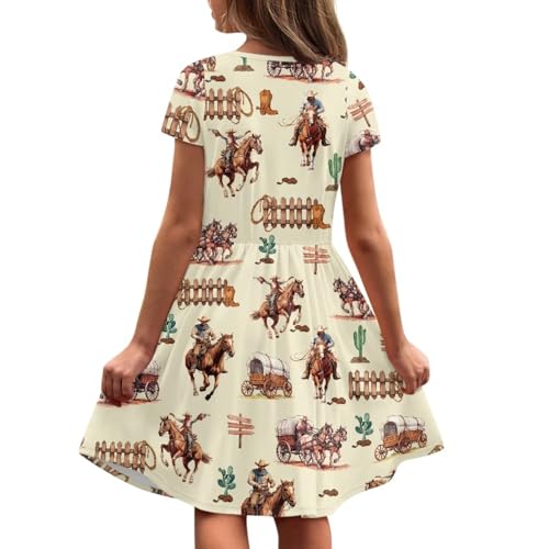 Short Sleeve Dresses for Girls School Dress with Pockets Twirly Skater Dress for 3-14 Years Old3