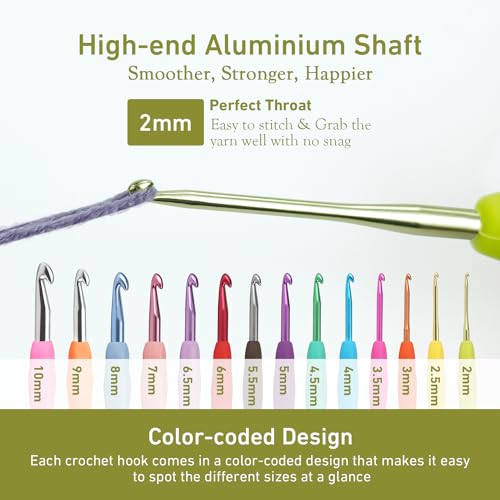 Image of 2mm Crochet Hook, Small Size 2 mm Ergonomic Crochet Hooks for Beginners, Comfort Crochet Needle for Arthritics, 1 Pack