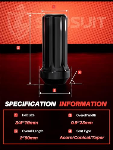 Image of Sposuit 32 Pcs M14x1.5 Black Lug Nuts, 19mm Hex - Replacement for GMC