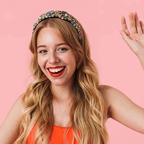 3 Pieces Rhinestone Headband Padded Headband Wide Beaded Headband Crystal Baroque Hair Hoop Faux Gem Embellished Hairbands For Women Girls Party Hair Headwear Accessories #TOP4