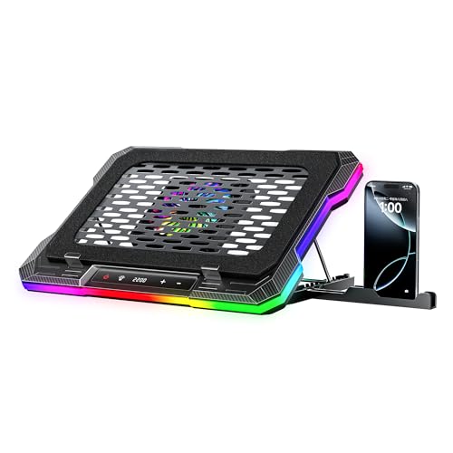 Image of Techie Aeroflex Pro Laptop Cooling Pad with 120 mm High Airflow Fan with Movable Design | Touch LCD Fan Control and 10 RGB Modes | Adjustable Laptop Stand with Phone Holder for 10-19 Inch Laptop