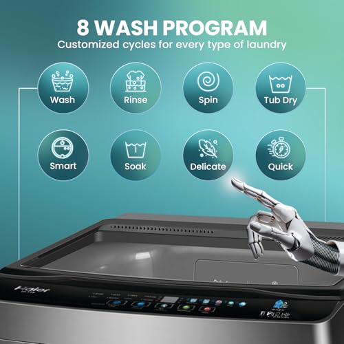 Image of Haier 10.5 Kg, 5 star Ultra Fresh Air, Oceanus Wave Drum 15 Min Quick Wash Fully Automatic Top Load Washing Machine, Dark Jade Silver (ETL105-CAFS8)