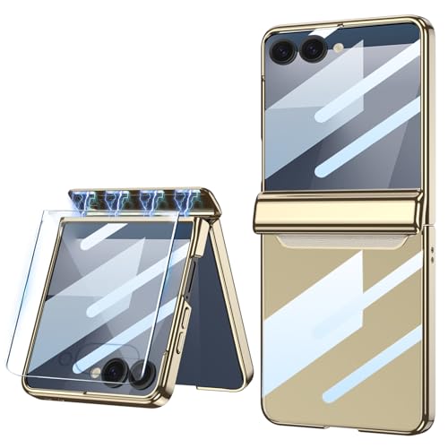 Coque Samsung Galaxy Z Flip 7 dorée à charnière magnétique et protection d'écran