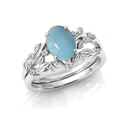 Gemstone Engagement Rings Set for Women Oval Cut Leaf Art Deco Wedding Ring Sets 10K 14K 18K White Yellow Rose Gold Vintage Vine Gemstone Anniversary Promise Ring3