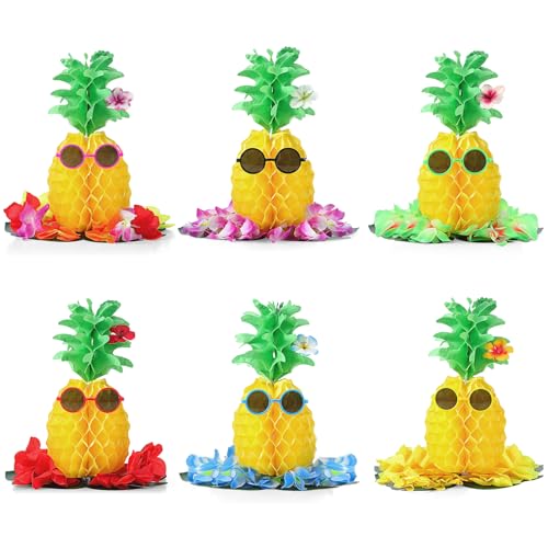 Rotatingpals 6 Sets 14 Inch Hawaiian Pineapple Party Decorations Include Tropical Pineapple Honeycomb Table Centerpieces Sunglasses Wristbands Tropical Leaves for Beach Summer Wedding Party Supplies