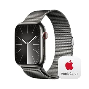 Apple Watch Series 9 [GPS + Cellular 45mm] Smartwatch with Graphite Stainless Steel Case with Graphite Milanese Loop. with AppleCare+ (2 Years)