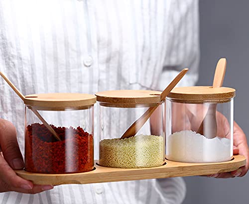300ml/10oz 2PCS Glass Spice Jars Clear Glass Condiment Pots Seasoning Kitchen Storage Containers Salt Pepper Sugar Bowls Spice Herb Jars with Wooden Spoon and Lid - Image 4