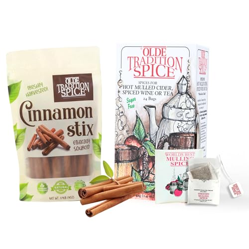 Olde Tradition Spice Mulling Spices in Tea Bags 24 Count and Cassia Cinnamon Sticks Whole 4