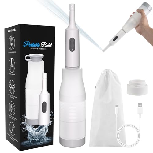Image of Hibbent Portable Bidet for Travel, High Pressure Electric Handheld Bidet Sprayer, 350-550ML Expandable Bottle for Personal Hygiene, USB-C Rechargeable Waterproof, Travel Sprayer for Women & Men, White