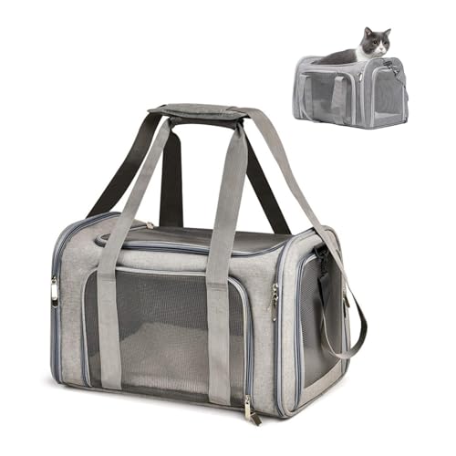 Outop ペットキャリー 猫・小型犬用 猫 キャリー 車載・旅行対応 猫 キャリーケース 折りたたみ式 ペットキャリー 中・大型猫用・小型犬 飛び出し防止 傷防止 ベルト脱着可 洗えるマット 通気性 軽量 大容量 Lサイズ 耐荷重9kg (グレーです,
