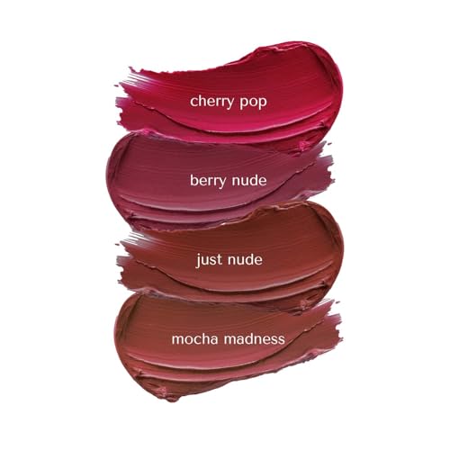 Image of Bella Vita Organic Mini Kiss Proof Liquid Lipstick Gift Set of 4x2ml | Smudge & Transfer-Proof | Intense Moisturisation | Just Nude, Berry Nude, Mocha Madness, Cherry Pop | Lipstick Combo Set