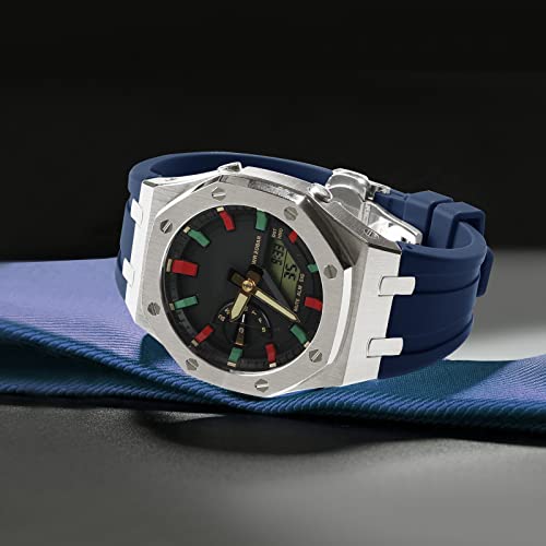 Image of GA2100 Stainless Steel Watch Case with Metal Watchband and Rubber Strap Mod Kit - Compatible with GA-2100 /GA-2110 /GA-B2100 Series - Watch Part Replacement