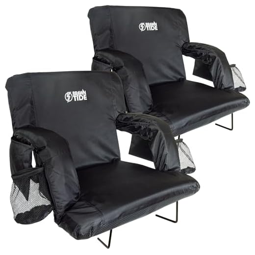 Brawntide Wide Stadium Chair for Bleachers - 2 Pack, Stadium Chair with Back Support, Thick Padding, Armrests, Bleacher Strap, Shoulder Straps, for Sporting Events, Beaches, Parks (Black, Wide Size)