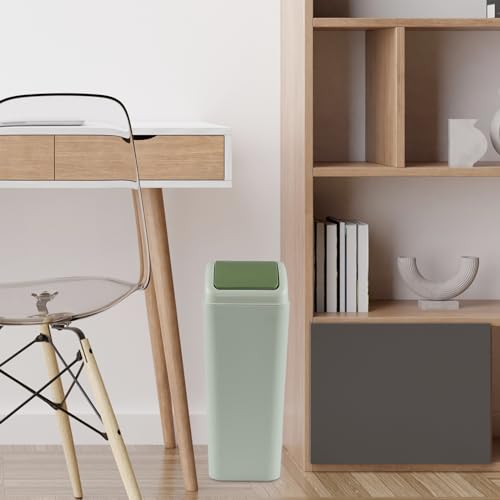 Image of 12 L Slim Garbage Can, Small Plastic Trash Can Swing Lid, Green